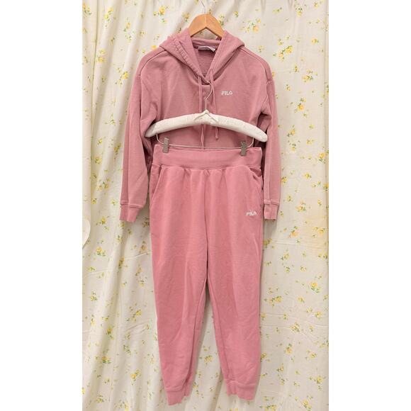 Fila Sport Womens Hoodie and Sweatpants Set Pink‎ Loungwear Cozy Warm - Picture 1 of 5